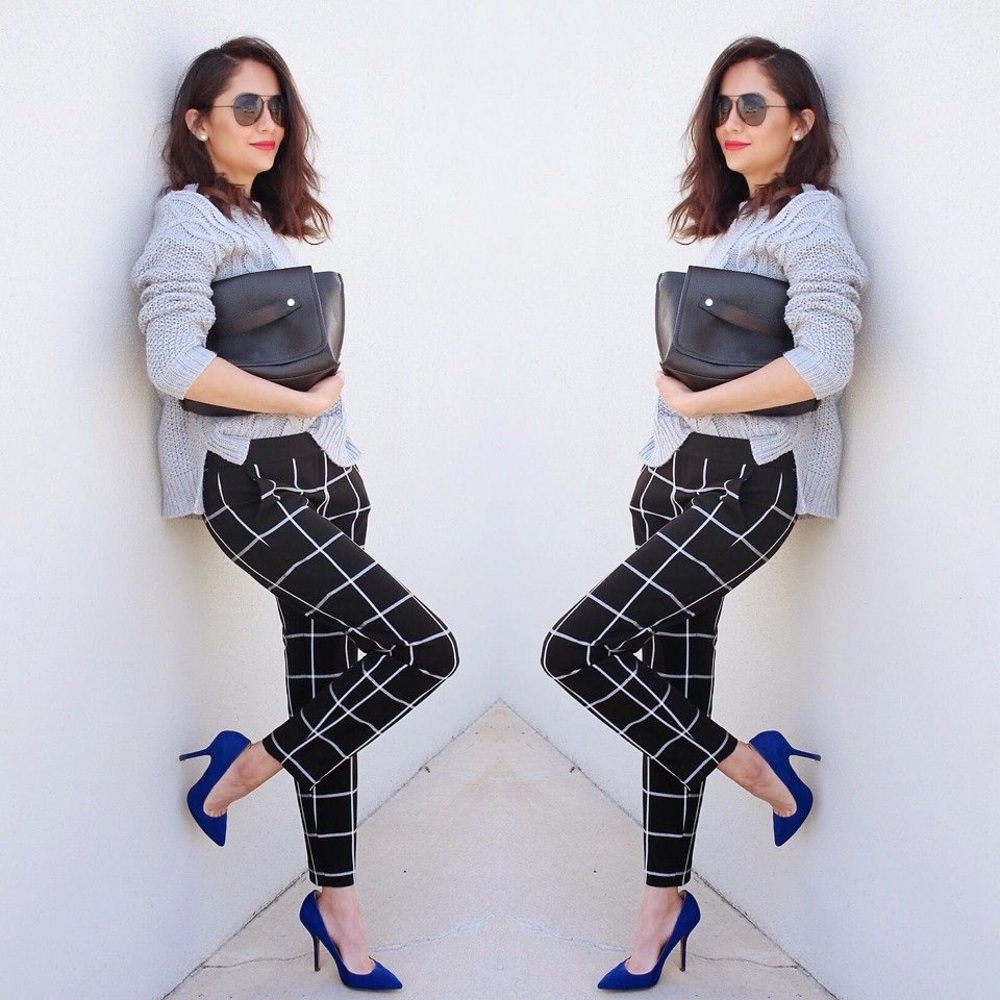 Trendy Navy Grid Pants